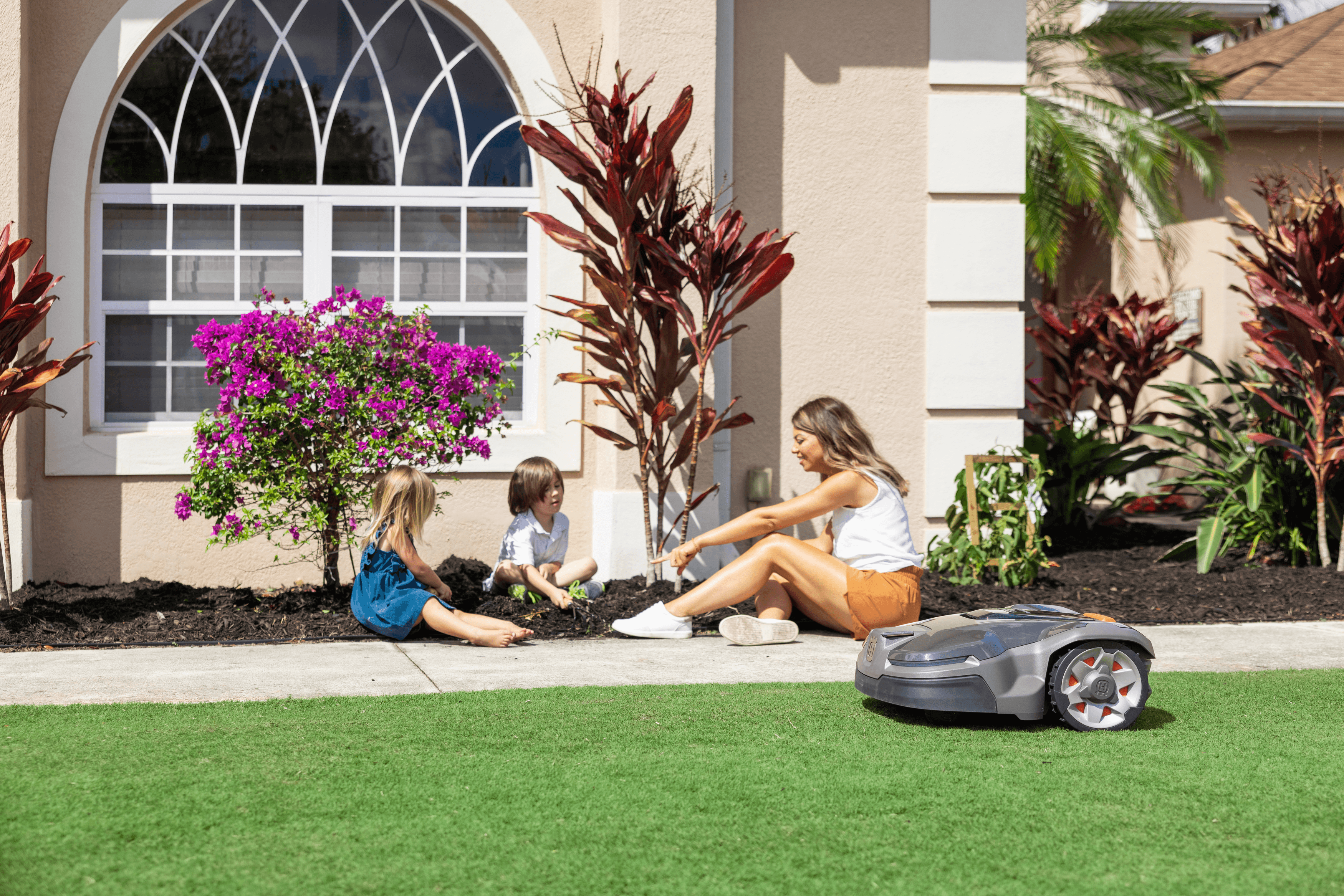 automower sitting in the backyard